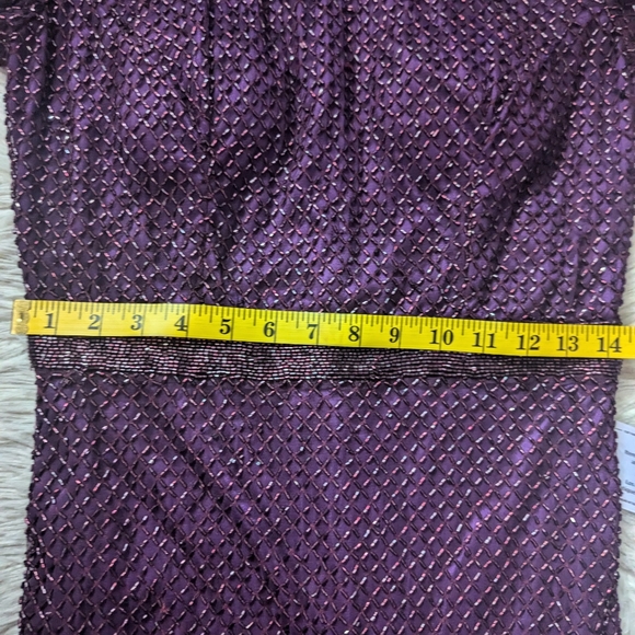 NWT Mac Duggal Long Sleeve Lattice Beaded Cocktail Dress in Aubergine 5530 - Picture 12 of 16